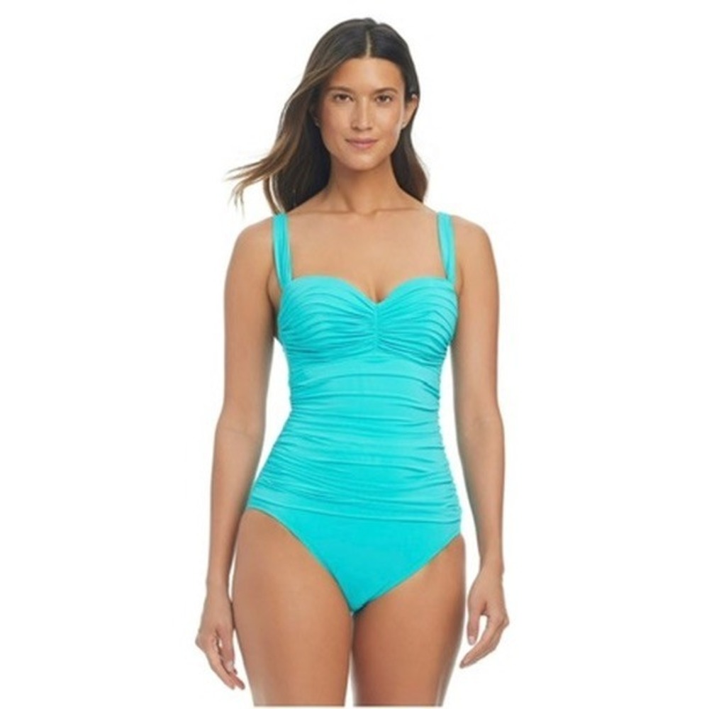 NWT Bleu Rod Beattie Swimsuit Womens Blue Lagunita Ruched One Piece 10 $119